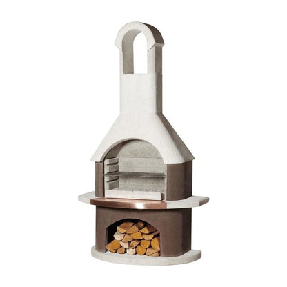 Buschbeck st moritz masonry barbecue outdoor pizza oven with white and brown body and copper countertop