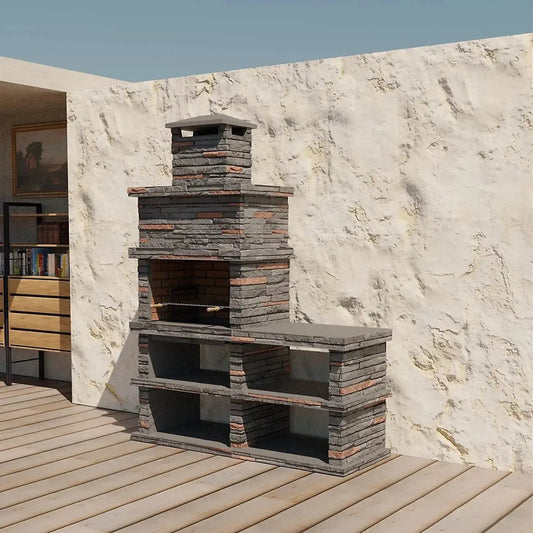 Callow Londres Modern Masonry Charcoal BBQ with Side Table in Dark Stone | 461D - BBQs & Grills