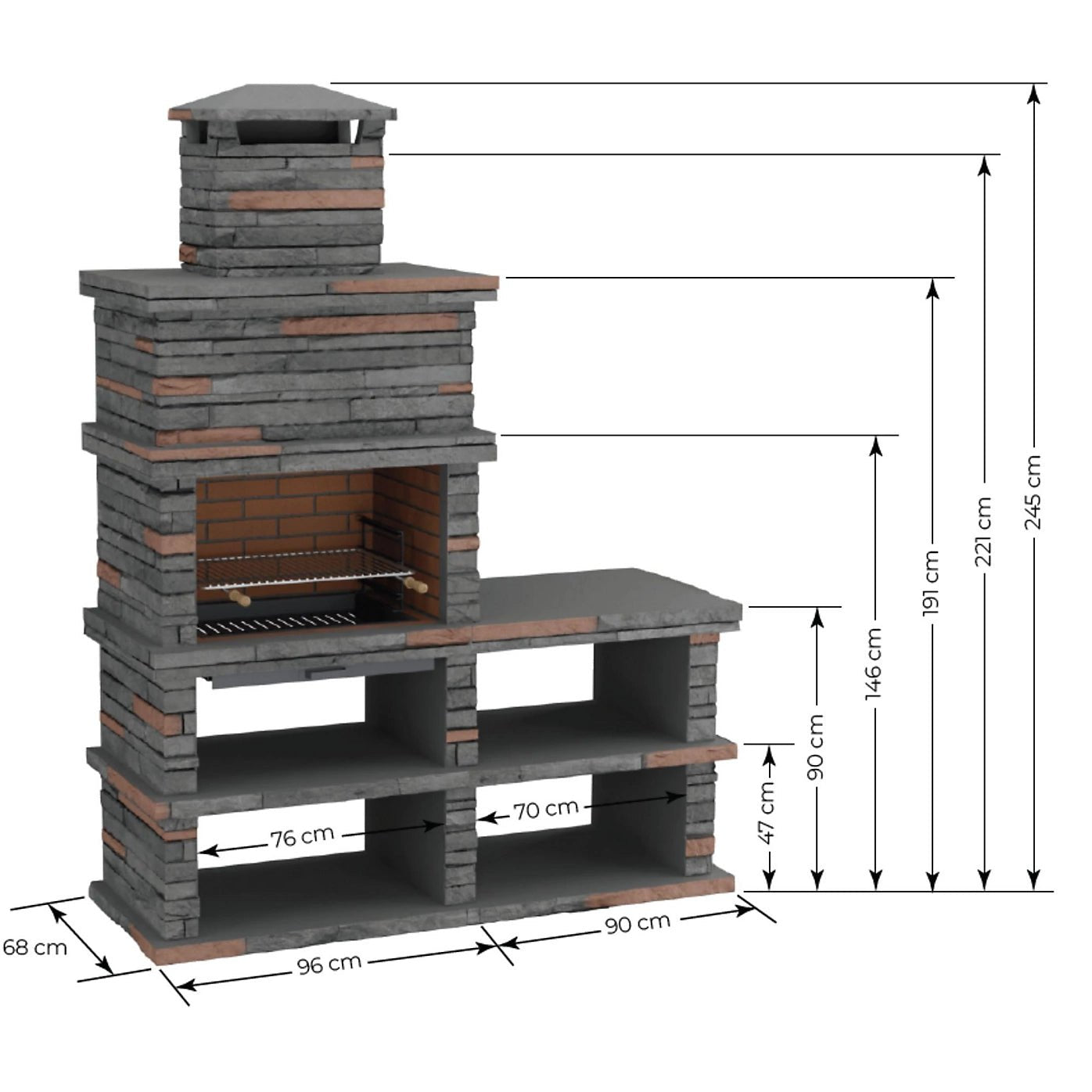 Callow Londres Modern Masonry Charcoal BBQ with Side Table in Dark Stone | 461D - BBQs & Grills