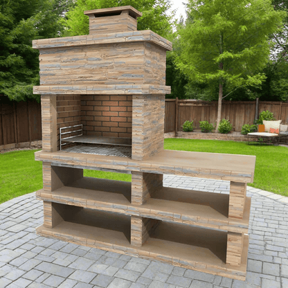 Callow Londres Modern Masonry Charcoal BBQ with Side Table in Light Stone | 461L - BBQs & Grills - 461L - GardenHearth