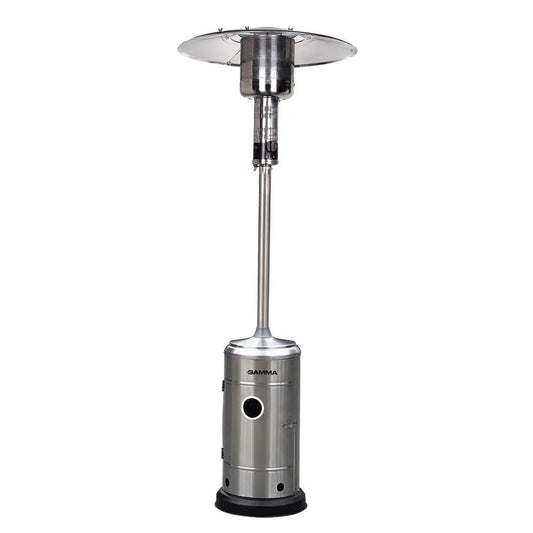 Capri patio heater stainless steel with sleek black and garden green finish and circular heating element on top