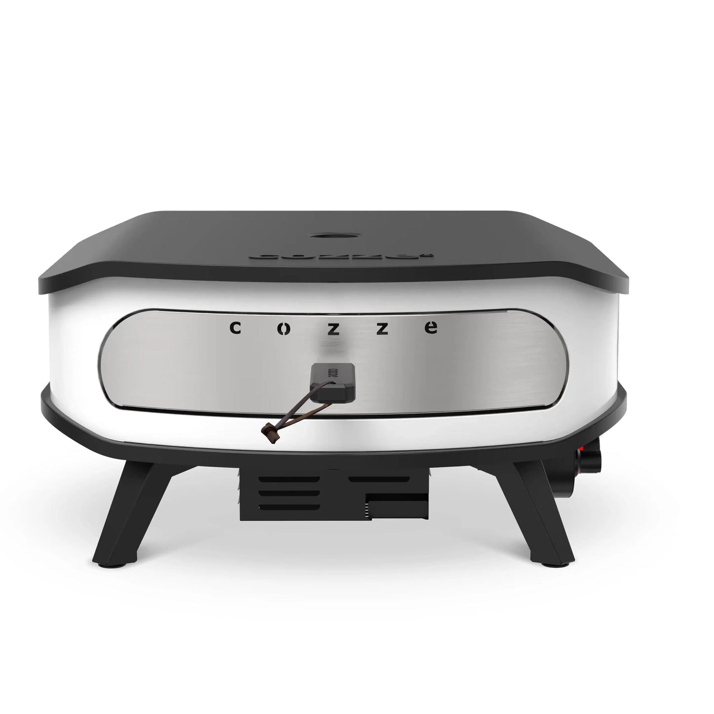 Cozze 17 inch stainless steel and black portable pizza oven with rotating stone and sleek modern design gas powered