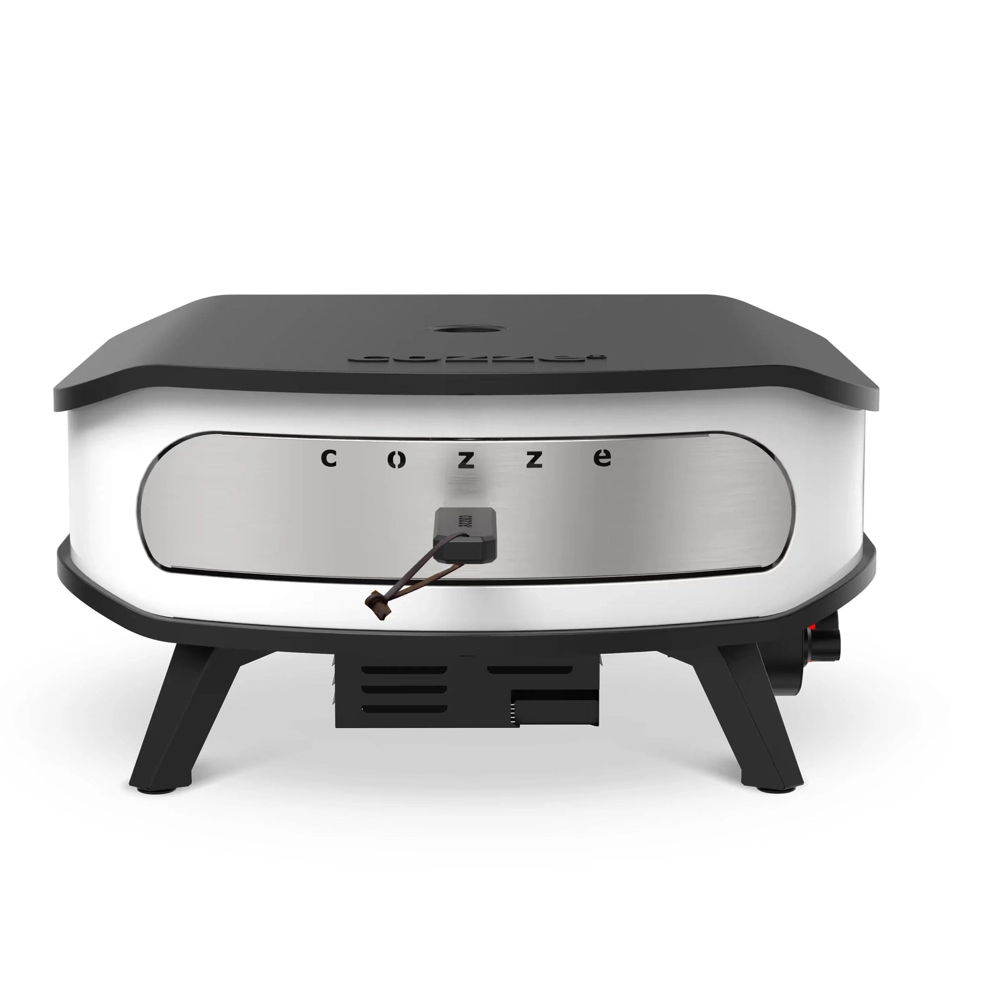Cozze 17 inch stainless steel and black portable pizza oven with rotating stone and sleek modern design gas powered