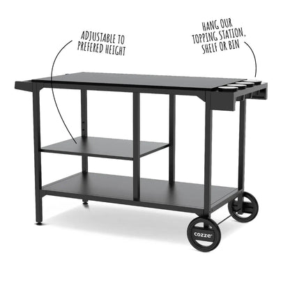 Black metal cozze bbq station bar cart with adjustable height wheels and top shelf for toppings or bins