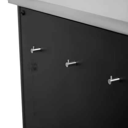 Three silver metal hooks mounted on a matte black panel of cozze outdoor kitchen 90 1 door 90527