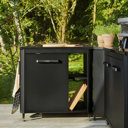 Black metal outdoor kitchen cabinet cozze outdoor kitchen 90 with sliding door and sleek modern design