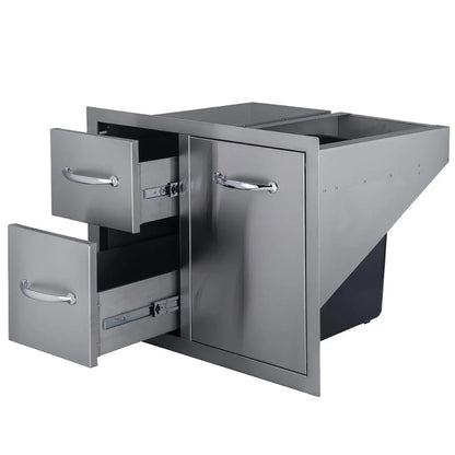 Double Drawer And Trash Tray Combo With Plastic Bin | A - LPCDD36 - Storage - A - LPCDD36 - GardenHearth