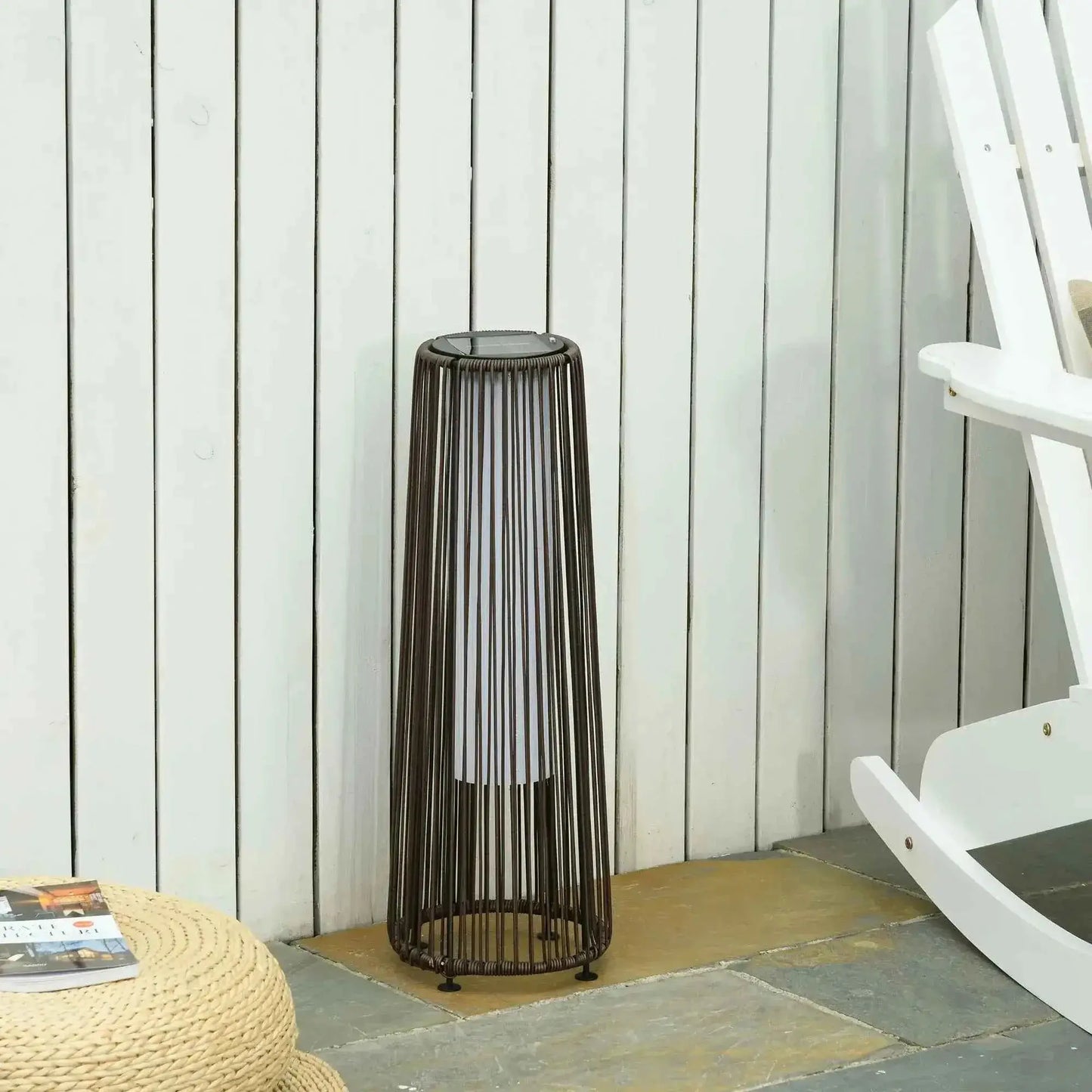 Outsunny Garden Solar Powered Woven Wicker Lantern, Auto On/Off - Brown | 866-006BN