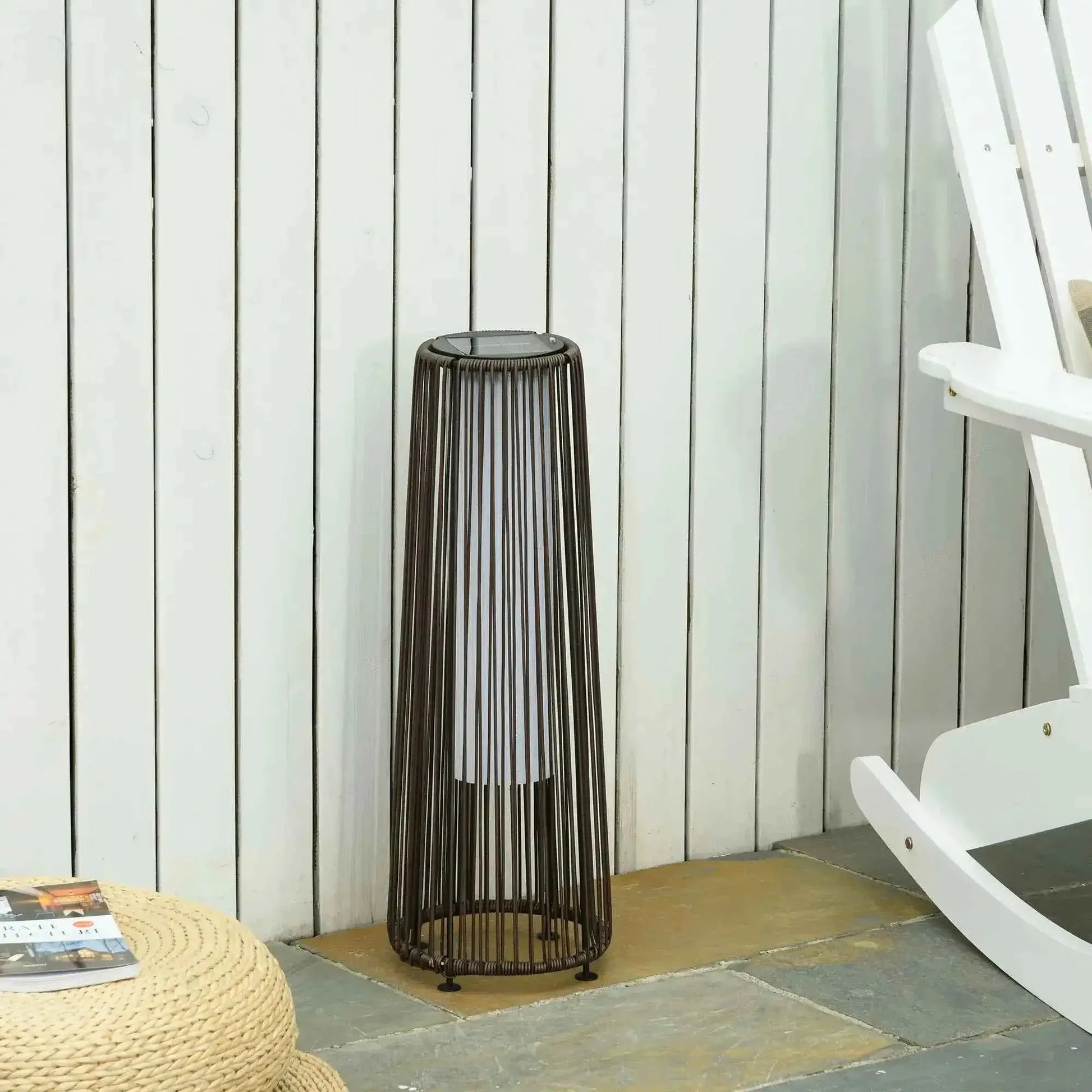 Outsunny Garden Solar Powered Woven Wicker Lantern, Auto On/Off - Brown | 866-006BN