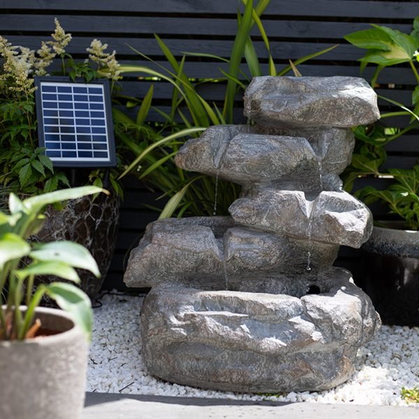 Easy Fountain Cascading Rocks Solar Water Feature | S45324L - Water Features - S45324L - GardenHearth