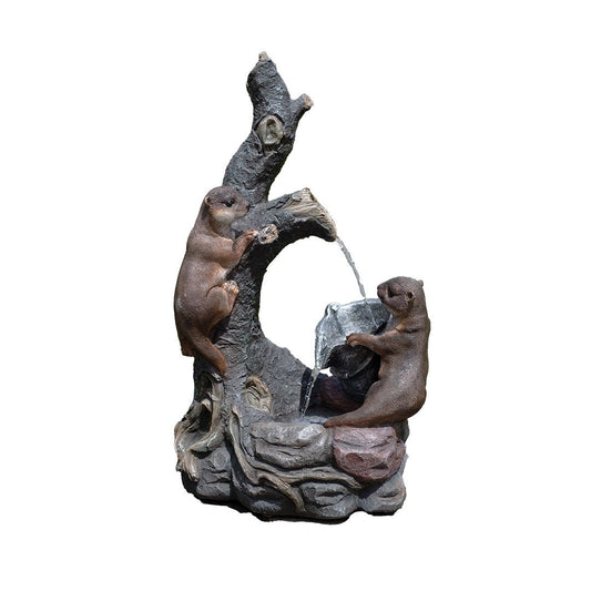 Easy Fountain Woodland Otters Solar Water Feature | S45315L - Water Features - S45315L - GardenHearth