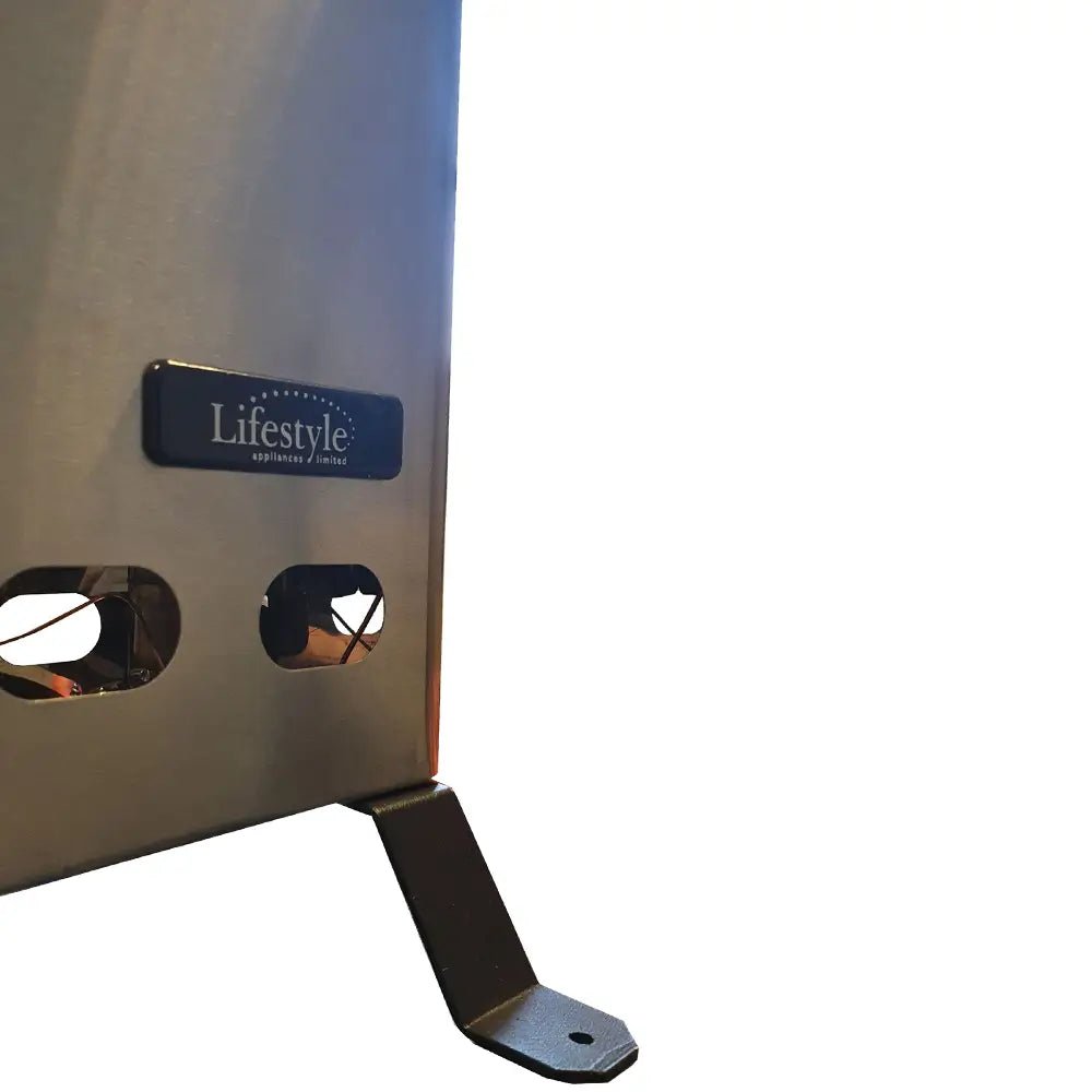 Silver metallic side panel of lifestyle appliances limited eden pro 4.2kw greenhouse heater with black bracket