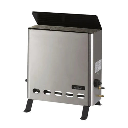 Eden Pro 4.2kW greenhouse heater stainless steel portable gas heater with black feet and hinged lid