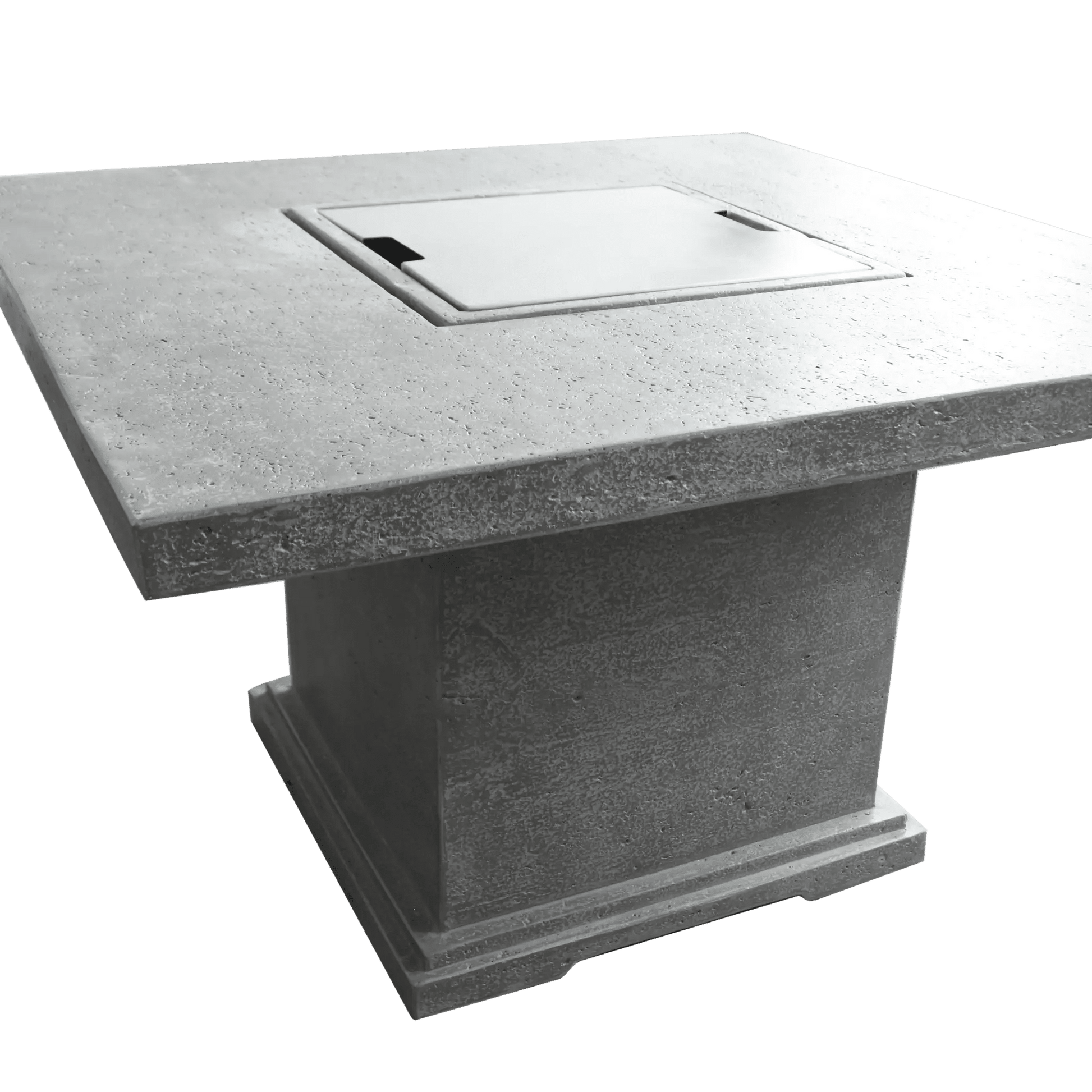Elementi birmingham dining fire table gray concrete fire pit table with square textured surface and integrated burner cover