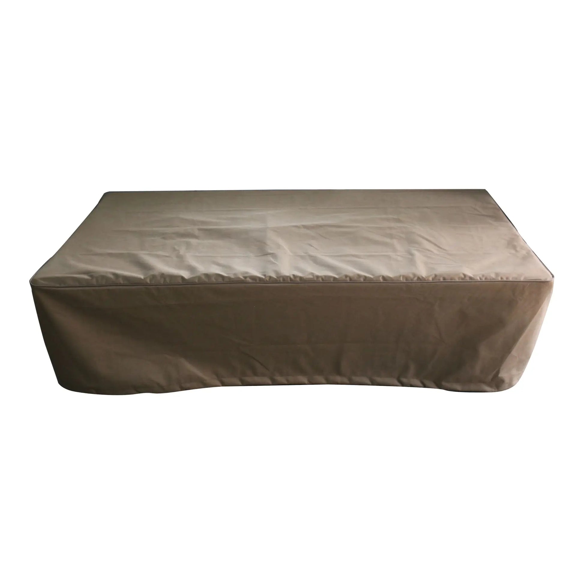Beige outdoor furniture cover for elementi granville fire table with smooth fabric and reinforced stitching edges