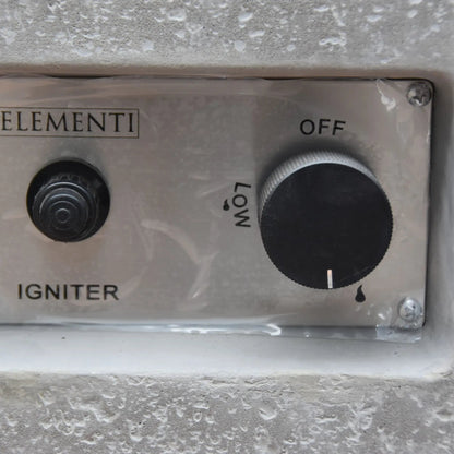 Silver metallic control panel with black rotary knob and igniter button on elementi hampton fire table 13.2 kw