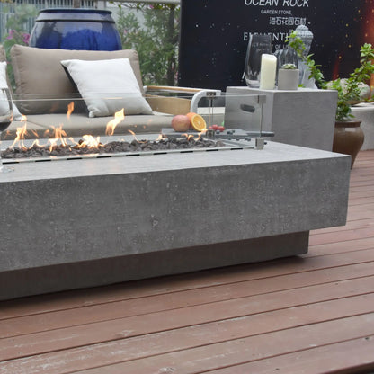 Gray concrete fire pit table elementi hampton fire table with modern rectangular design and visible center flames