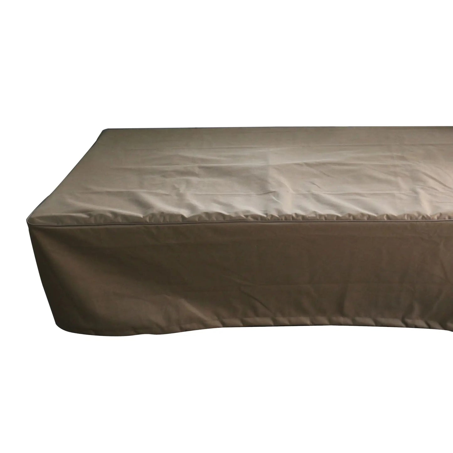 Beige fabric outdoor furniture cover with stitched seams and wrinkled texture for elementi hampton fire table 13.2 kw
