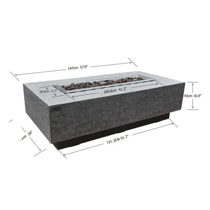 Modern gray concrete fire pit table elementi kingsale with rectangular recessed firebox filled with dark stones
