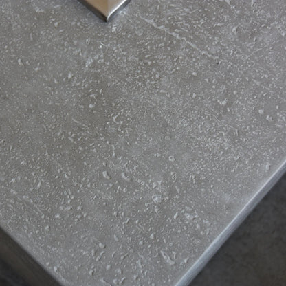 Elementi kingsale fire table with 13.2 kw output featuring gray textured tile with subtle speckled pattern and metallic edge