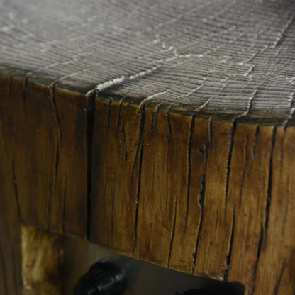 Rustic wooden table top with weathered dark brown finish and grain patterns for elementi manchester fire table 13.2 kw