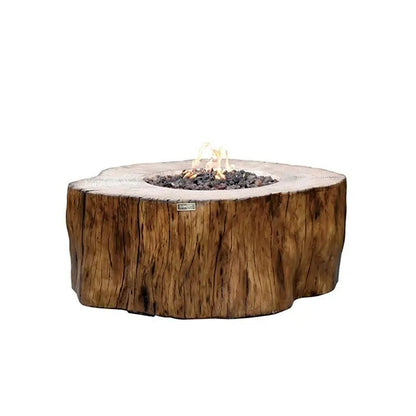 Rustic brown wood fire pit table elementi manchester fire table with natural tree trunk design and glowing flame center