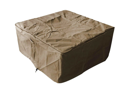 Beige fabric outdoor furniture cover with zipper closure and side pocket for elementi manhattan gas fire table light grey