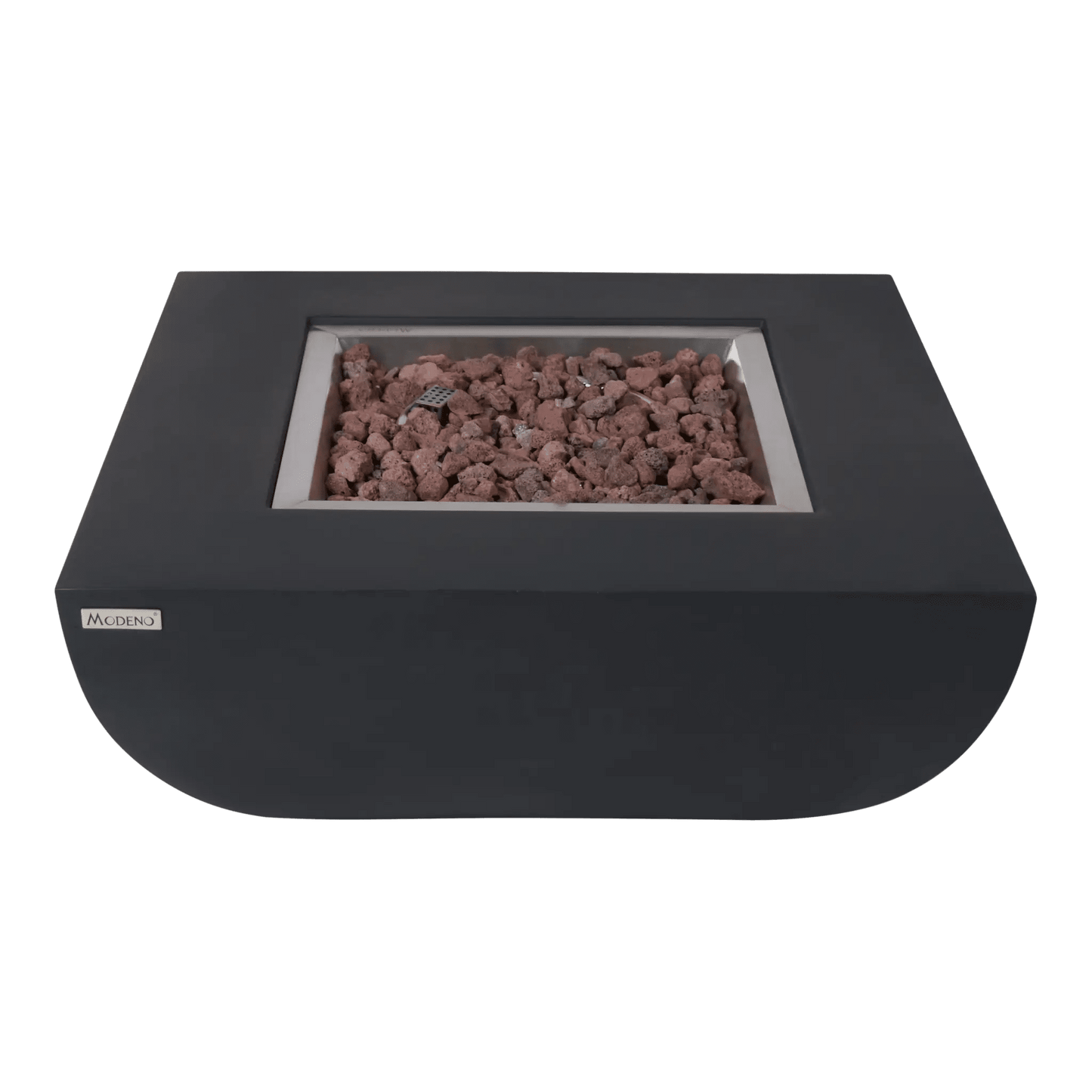 Elementi modeno aurora fire table black fire pit with rectangular opening and reddish-brown lava rocks 14.7 kw