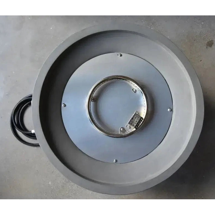 Gray circular industrial fan housing with metallic ring and black cable for elementi modeno nantucket fire bowl 11.7 kw