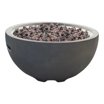 Elementi Modeno Nantucket fire bowl 11.7 kW dark gray rounded bowl with dark volcanic rocks for outdoor fire use
