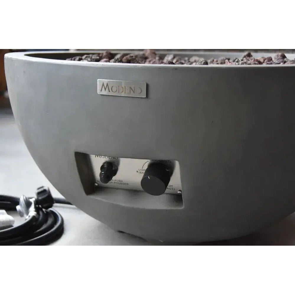 Elementi modeno nantucket gray concrete fire bowl with silver metal control panel and two black knobs modino brand