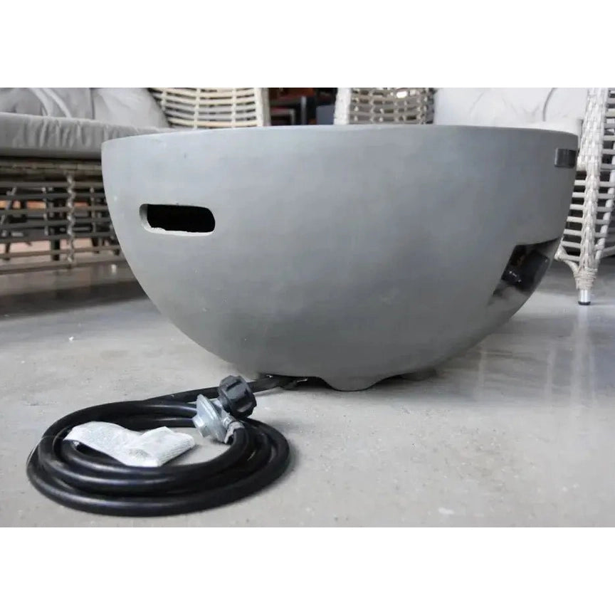 Gray concrete bowl-style outdoor fire pit elementi modeno nantucket fire bowl with black gas hose and regulator