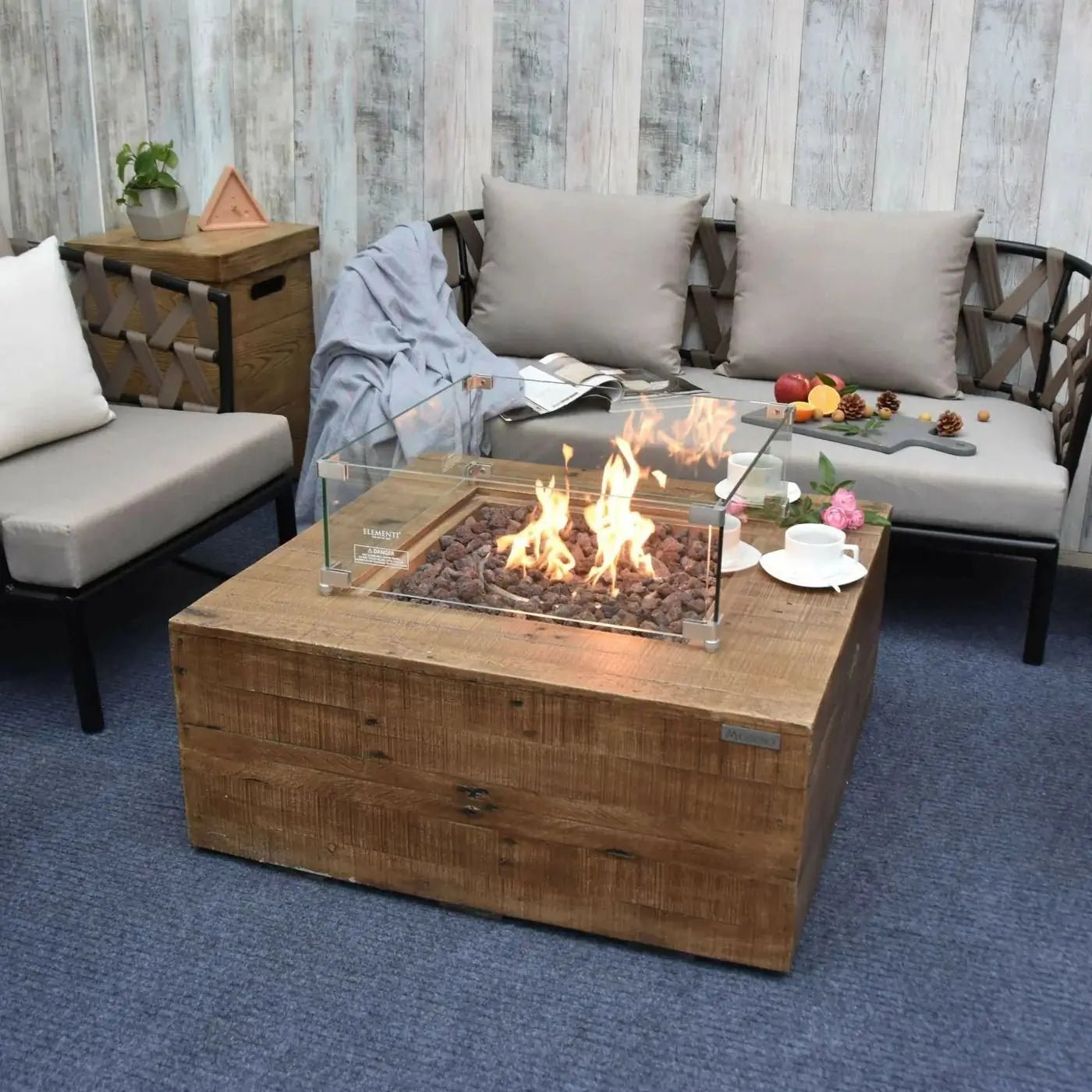 Rustic wooden coffee table with glass enclosed fire pit center elementi modeno wilton gas fire pit table 14.7 kw