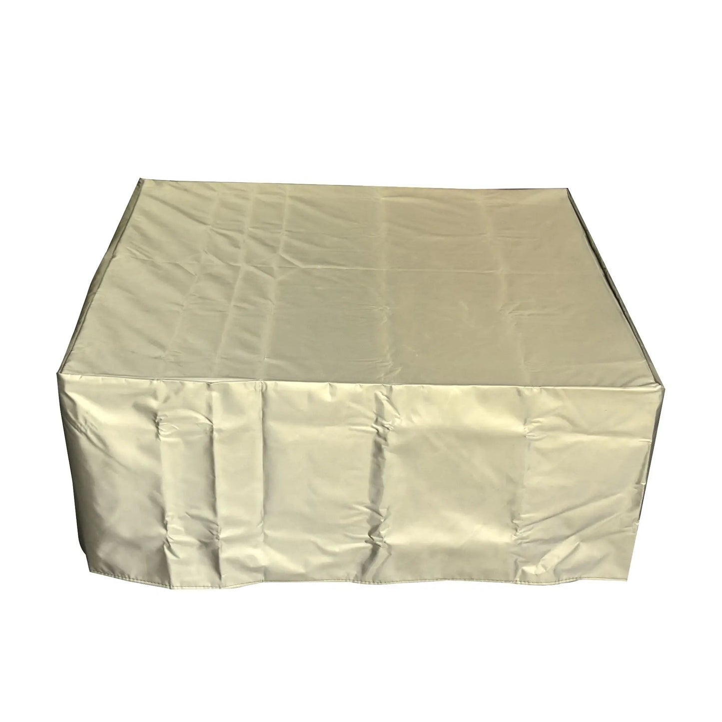 Beige waterproof outdoor furniture cover with smooth reflective fabric and reinforced seams for Elementi Modeno Wilton gas fire pit table