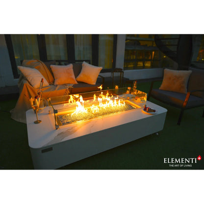 Elementi plus athens fire table white marble-effect fire pit table with glass top and glowing flames 16 kw