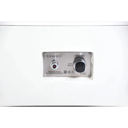 Silver metallic control panel of elementi plus athens fire table with push-button igniter and dual heat knobs