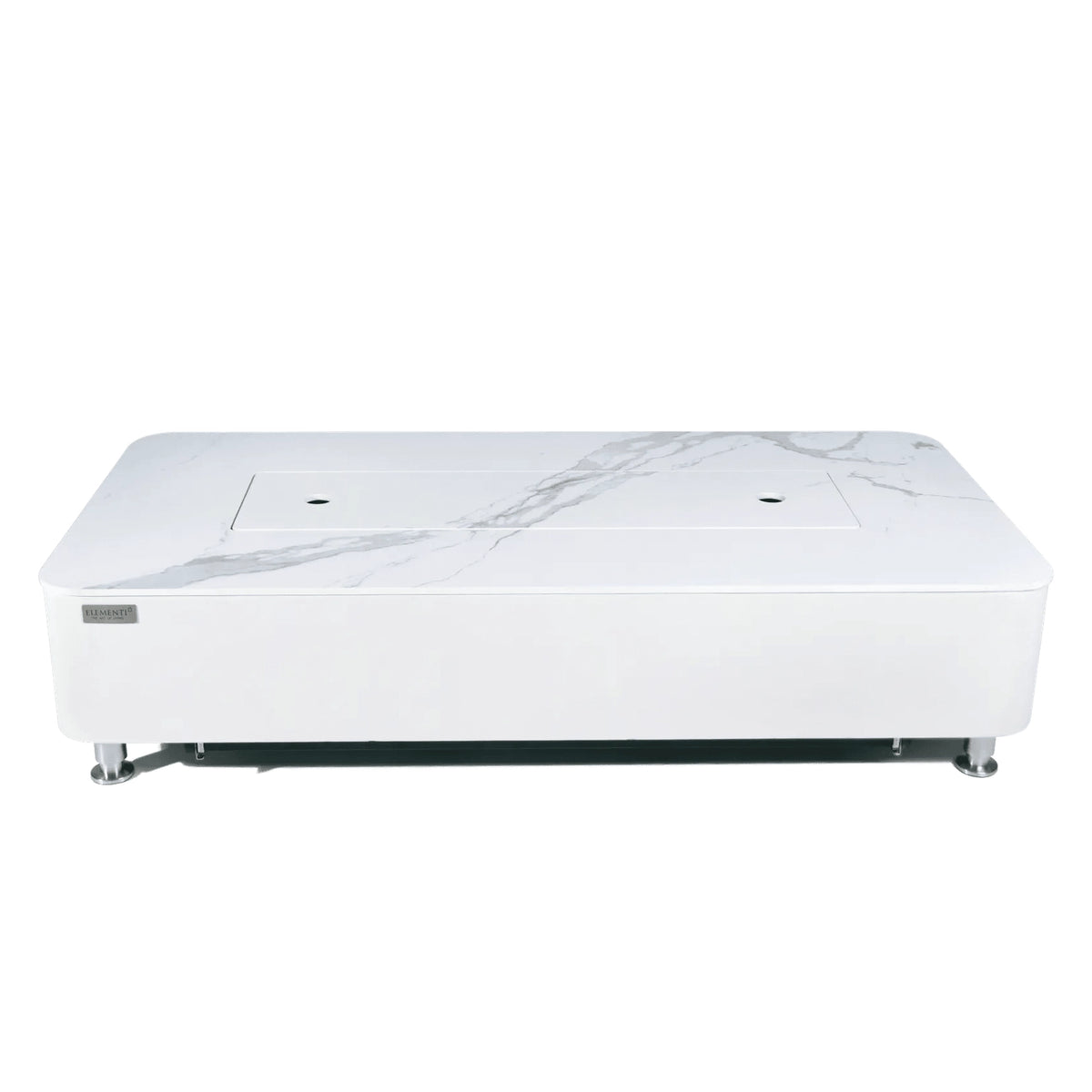 Elementi plus athens fire table with white marble effect top sleek chrome legs modern 16 kw outdoor fire table