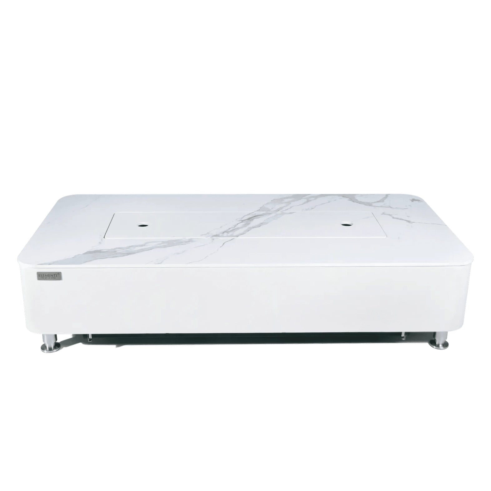 Elementi plus athens fire table with white marble effect top sleek chrome legs modern 16 kw outdoor fire table