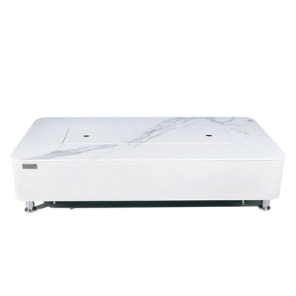 Elementi plus athens fire table with white marble effect top sleek chrome legs modern 16 kw outdoor fire table