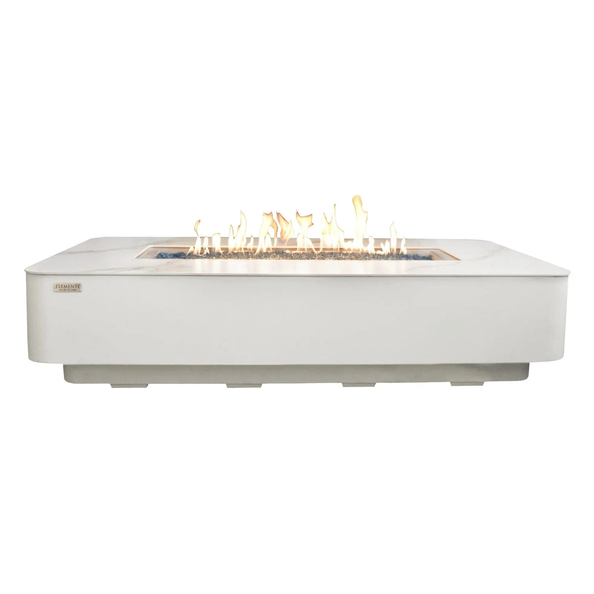 White rectangular fire pit table elementi plus athens with modern design and glowing flames 16 kw ofp102bw