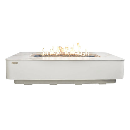 White rectangular fire pit table elementi plus athens with modern design and glowing flames 16 kw ofp102bw