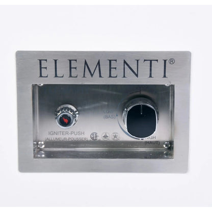 Elementi plus bianco fire table stainless steel gas burner control panel with red igniter button and black flame knob