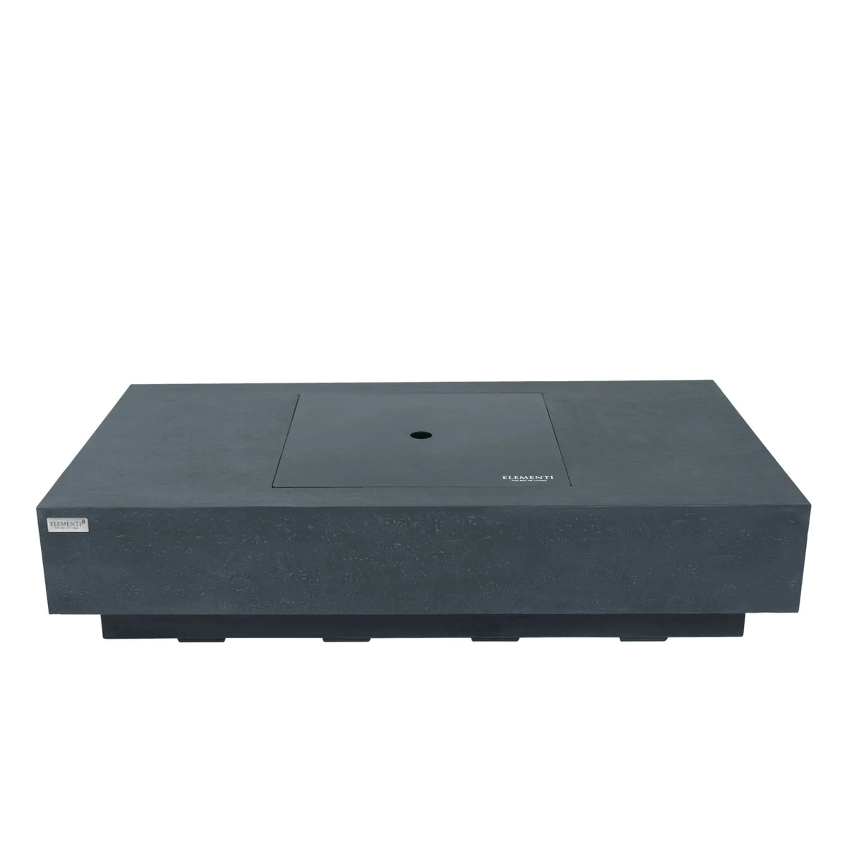 Black granite surface plate with recessed area and hole featuring elements brand label for elementi plus cannes fire table