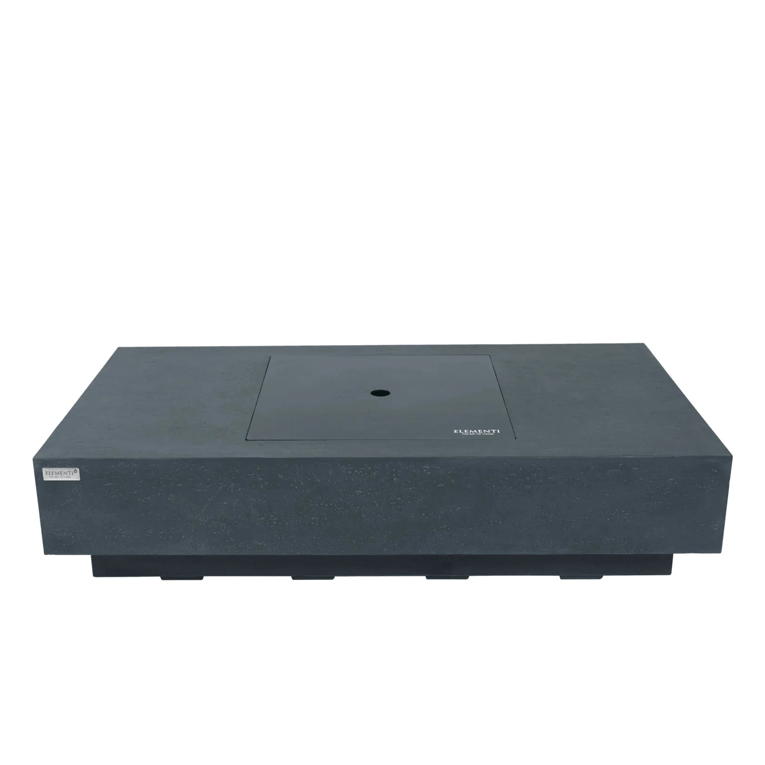 Black granite surface plate with recessed area and hole featuring elements brand label for elementi plus cannes fire table
