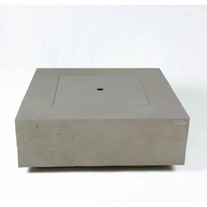 Gray concrete coffee table with square top and recessed center panel from elementi plus capertee fire table series