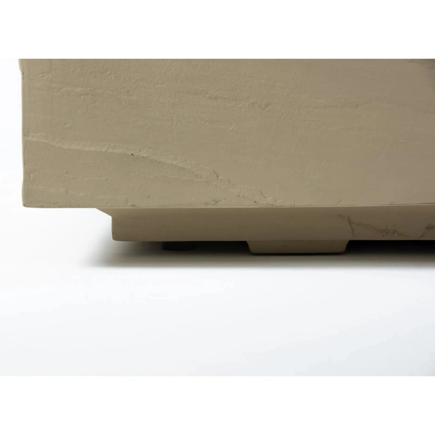 Beige textured plastic outdoor patio tile with stone-like finish and interlocking base for elementi plus colorado fire table 16 kw