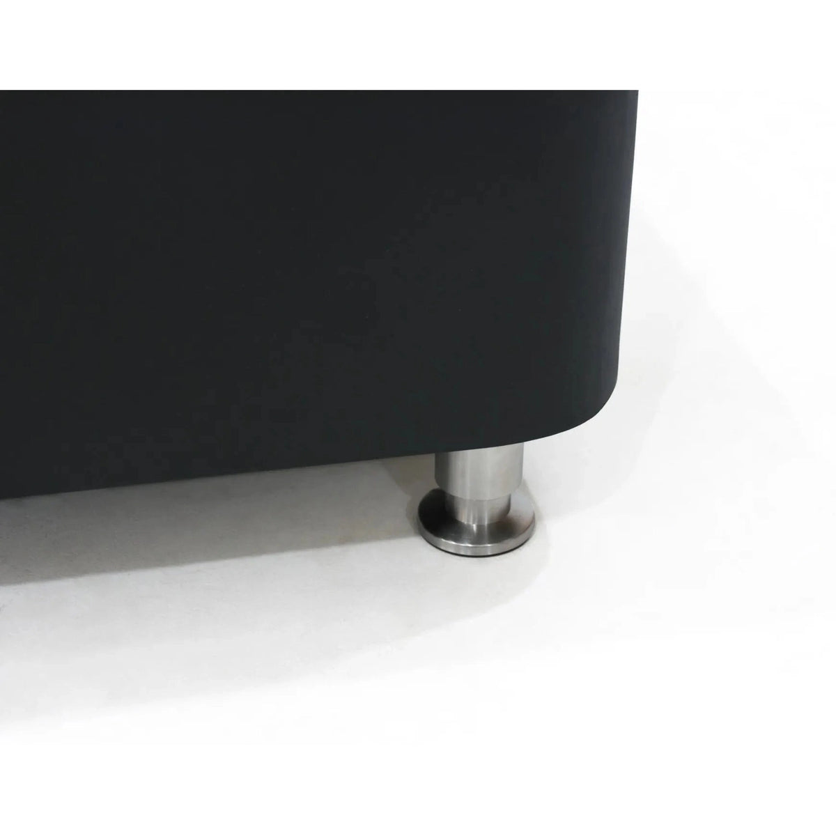 Black matte finished leg with a polished chrome base on elementi plus copenhagen porcelain top fire table