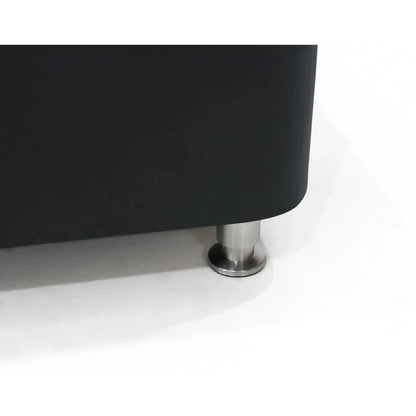 Black matte finished leg with a polished chrome base on elementi plus copenhagen porcelain top fire table