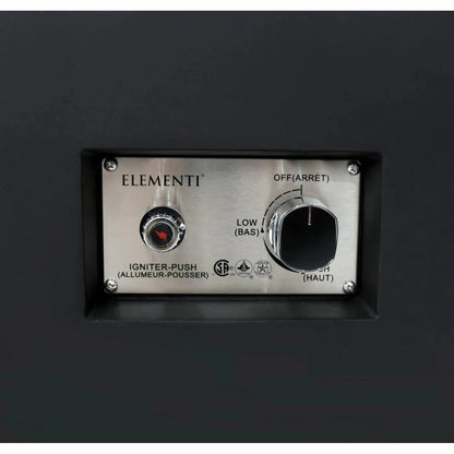 Elementi plus copenhagen porcelain top fire table stainless steel control panel with red ignition button and black dial