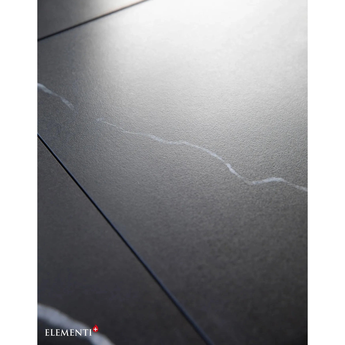 Elementi plus copenhagen porcelain top fire table with 16 kw matte dark gray ceramic tile and subtle white veining